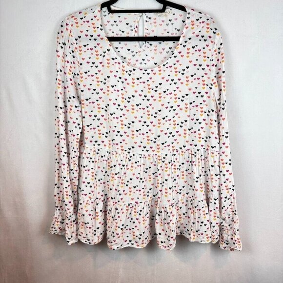 Jane and Delancey Womens' All over heart pattern tiered ruffle blouse size XL - Picture 1 of 12